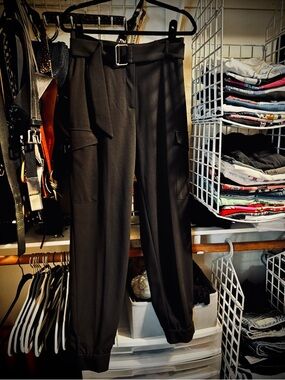 VENUS Black Elastic Waist Pants with Matching Belt